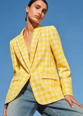 ME and EM Italian Textured Summer Check Blazer in Soft White / Yellow ~ women’s checked single breasted blazers