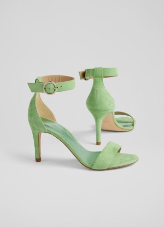 L.K. BENNETT Ivy Green Suede Single Strap Sandals ~ barely there ankle strap shoes - flipped