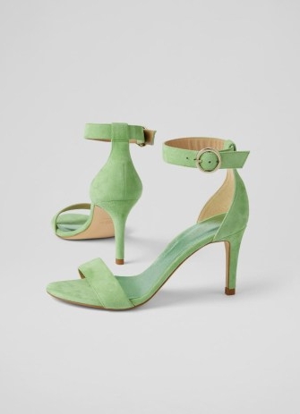 L.K. BENNETT Ivy Green Suede Single Strap Sandals ~ barely there ankle strap shoes