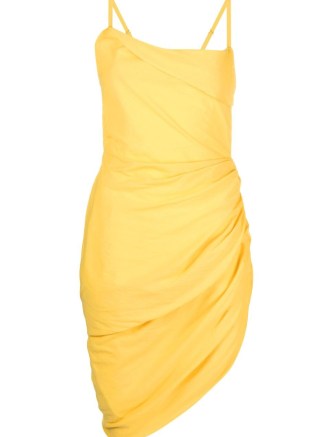 Jacquemus Yellow La Robe Saudade asymmetric minidress – strappy ruched dresses