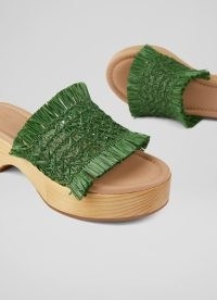 L.K. BENNETT Janae Green Raffia Wooden Flatforms ~ fringed platform mule sandals ~ summer mules