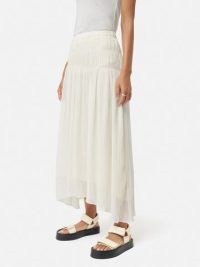 JIGSAW Gauze Viscose Ruched Skirt in Cream – women’s asymmetric hemline skirts – floaty summer clothing – feminine fashion