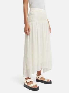 JIGSAW Gauze Viscose Ruched Skirt in Cream – women’s asymmetric hemline skirts – floaty summer clothing – feminine fashion - flipped