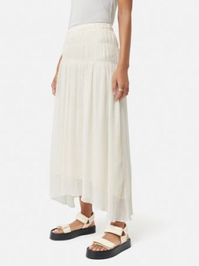 JIGSAW Gauze Viscose Ruched Skirt in Cream – women’s asymmetric hemline skirts – floaty summer clothing – feminine fashion