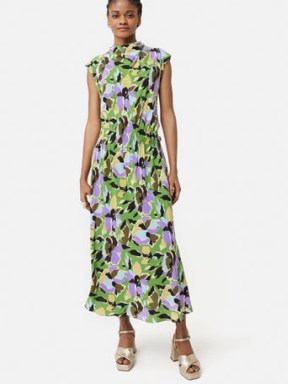 JIGSAW Graphic Pansy Cowl Neck Dress in Green – floral cap sleeve dresses
