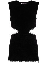 Jil Sander Black cut-out detail dress – sleevelss cutout dresses – women’s designer clothing – LBD with frayed edges