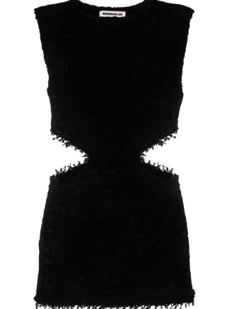 Jil Sander Black cut-out detail dress – sleevelss cutout dresses – women’s designer clothing – LBD with frayed edges - flipped