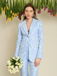 sister jane Fleur Jacquard Embellished Blazer in Cornflower Blue / women’s floral blazers / occasion jackets with crystal embellishments