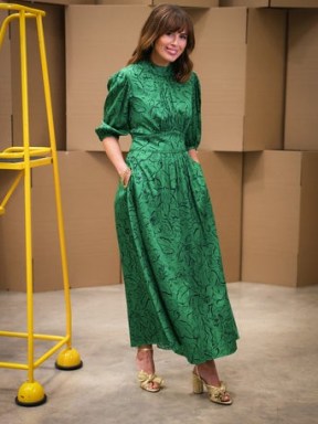 JIGSAW Isabel Floral Dress Green / balloon sleeve high neck dresses - flipped
