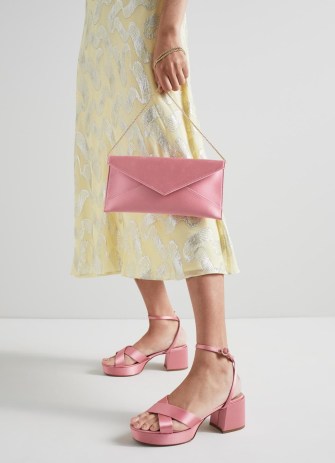 L.K. BENNETT Kendall Pink Satin Clutch Bag ~ chain shoulder strap occasion bags ~ small summer event handbag - flipped