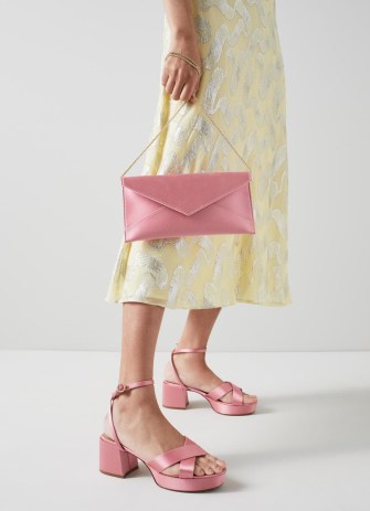 L.K. BENNETT Kendall Pink Satin Clutch Bag ~ chain shoulder strap occasion bags ~ small summer event handbag