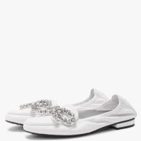 KENNEL & SCHMENGER Malu Diamante Bow White Leather Pumps | luxe flats with embellished bows | women’s flat shoes