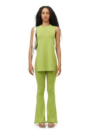 KNITS BY WHITSETT PANT VALLEY GREEN ~ women’s flared high rise trousers ~ simon miller fashion - flipped