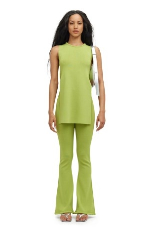 KNITS BY WHITSETT PANT VALLEY GREEN ~ women’s flared high rise trousers ~ simon miller fashion