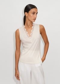 ME and EM Lace Layering Cami in Cream ~ sleeveless cotton modal jersey vest tops ~ women’s feminine vests