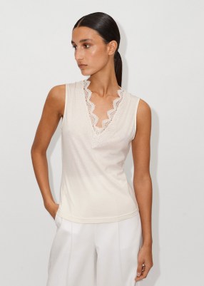 ME and EM Lace Layering Cami in Cream ~ sleeveless cotton modal jersey vest tops ~ women’s feminine vests - flipped