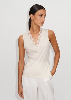 ME and EM Lace Layering Cami in Cream ~ sleeveless cotton modal jersey vest tops ~ women’s feminine vests