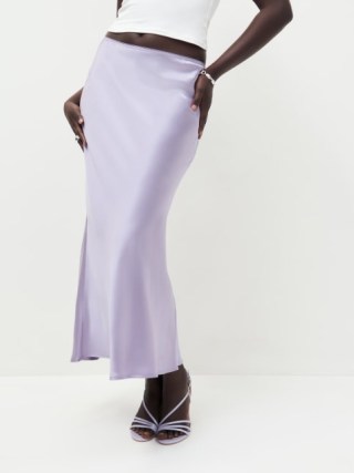 Reformation Layla Silk Skirt in Aura ~ women’s light purple slip skirts ~ womens luxe silky clothes ~ luxury lilac fashion - flipped