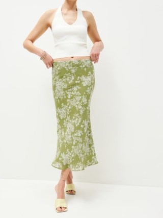 Reformation Layla Skirt in Caprice ~ women’s green floral slip skirts ~ feminine clothes ~ luxury fashion - flipped