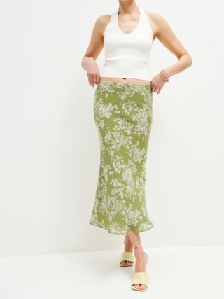Reformation Layla Skirt in Caprice ~ women’s green floral slip skirts ~ feminine clothes ~ luxury fashion