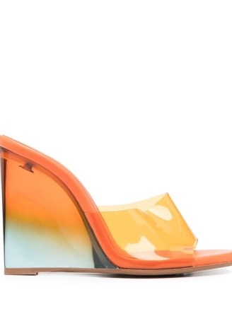 Le Silla 115mm sculpted-heel leather mules in orange / ombre wedges / clear wedged mule sandals - flipped