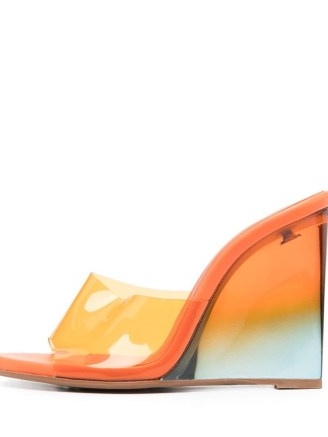 Le Silla 115mm sculpted-heel leather mules in orange / ombre wedges / clear wedged mule sandals