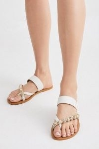 Karen Millen Leather Diamante Toe Loop Sandal | embellished flat sandals | women’s summer flats | womens holiday footwear
