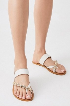 Karen Millen Leather Diamante Toe Loop Sandal | embellished flat sandals | women’s summer flats | womens holiday footwear - flipped
