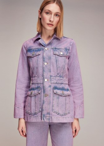 WHISTLES LAURA DENIM 4 POCKET JACKET in Lilac ~ women’s light purple utility jackets ~ pocket detail outerwear ~ casual utilitarian clothes - flipped