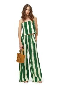 SIMON MILLER LINEN BLOO PANT in Custard Joot Stripe ~ women’s green striped wide leg summer trousers