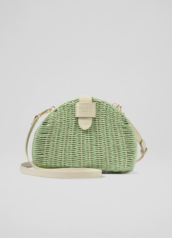 L.K. BENNETT Lorena Green Wicker Shoulder Bag ~ woven pistachio coloured bags - flipped