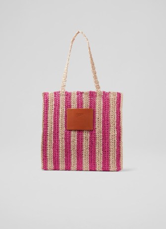 L.K. BENNETT Loula Pink And Natural Stripe Raffia Tote Bag ~ striped summer bags - flipped