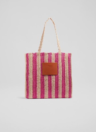 L.K. BENNETT Loula Pink And Natural Stripe Raffia Tote Bag ~ striped summer bags