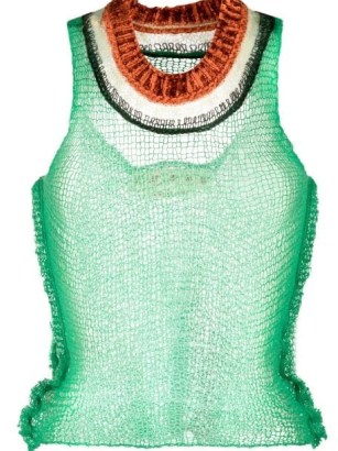 Marni open-back open-knit top in bright green/multicolour ~ sheer knitted vests ~ green vest top ~ cut out back tank - flipped