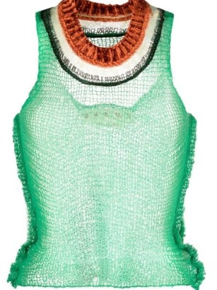 Marni open-back open-knit top in bright green/multicolour ~ sheer knitted vests ~ green vest top ~ cut out back tank