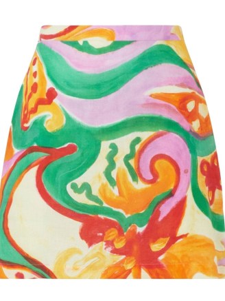 Marni watercolour-print skirt in off-white/multicolour | multicoloured organic linen blend thigh length skirts | women’s fashion with abstract prints - flipped