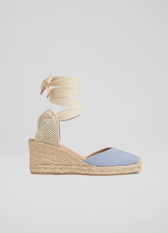 L.K. BENNETT Maureen Blue Suede Espadrilles – wedged ankle tie sandal – espadrille sandals with wedge heel – summer wedges - flipped