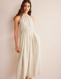 Boden Metallic Detail Maxi Dress Ivory, Gold Clip – sleeveless fit and flare dresses
