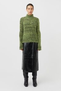 CAMILLA AND MARC Metsa Textured Turtleneck Knit in Citron Green and Black – women’s fluffy high neck sweaters – women’s luxe jumpers – luxury knitwear
