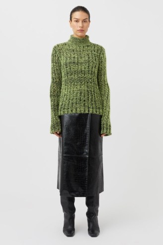 CAMILLA AND MARC Metsa Textured Turtleneck Knit in Citron Green and Black – women’s fluffy high neck sweaters – women’s luxe jumpers – luxury knitwear