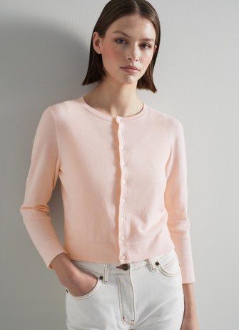 L.K. BENNETT Michi Pink Organic Cotton Knitted Cardigan ~ round neck button up cardigans - flipped