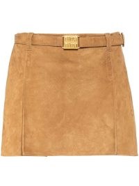 Miu Miu belted suede miniskirt in barley brown | women’s tan mini skirts | designer fashion | retro inspired clothes