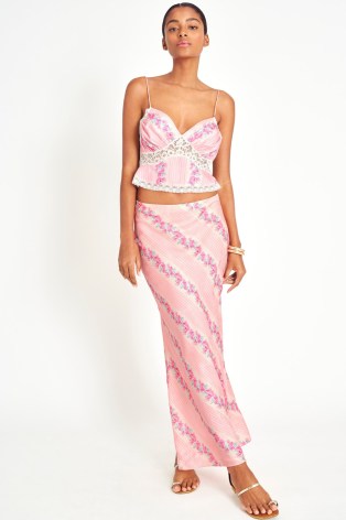LOVESHACKFANCY Noam Skirt Pink Malibu ~ women’s floral maxi skirts