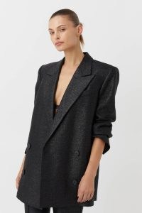 CAMILLA AND MARC Nolana Double Breasted Jacket in Black – women’s boxy exaggerated shoulder jackets – women’s chic evening clothes – contemporary clothing