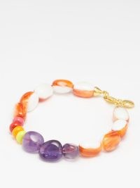 FRY POWERS Amethyst, enamel and spiny oyster beaded bracelet / orange and purple bead jewellery / women’s summer bracelets
