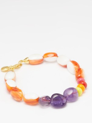 FRY POWERS Amethyst, enamel and spiny oyster beaded bracelet / orange and purple bead jewellery / women’s summer bracelets - flipped