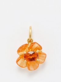 IRENE NEUWIRTH Orange Tropical Flower mixed garnet & 18kt gold charm / floral charms / luxury pendants / luxe jewellery
