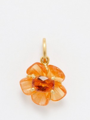 IRENE NEUWIRTH Orange Tropical Flower mixed garnet & 18kt gold charm / floral charms / luxury pendants / luxe jewellery - flipped