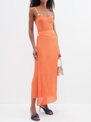CHRISTOPHER ESBER Orange Wrap-front knitted midi skirt / sheer asymmetric long length skirts - flipped