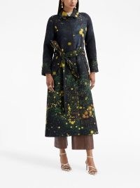 Oscar de la Renta Firefly-print faille trench coat | women’s longline printed tie waist coats | womens luxury outerwear